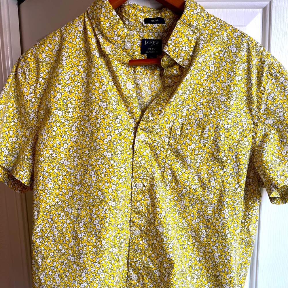 J. Crew Men's Yellow Floral Shirt, Medium